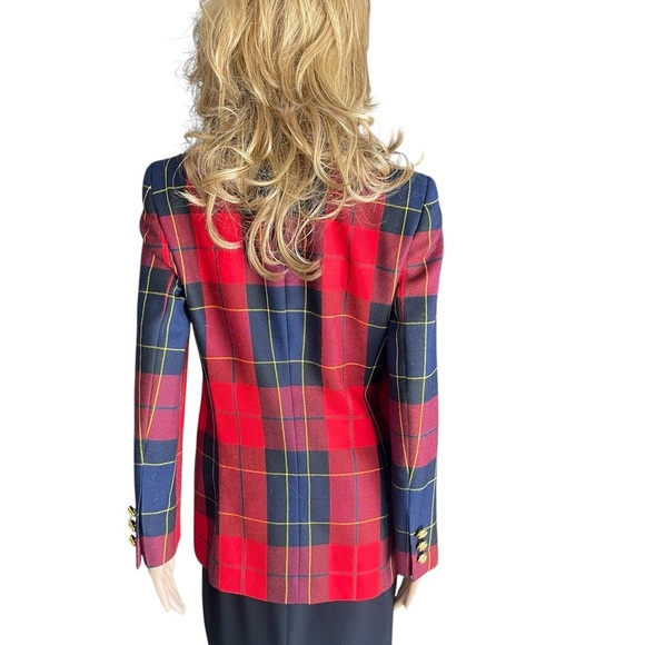 ESCADA COUTURE jacket with embellishment front Wool Plaid Print Blazer size 36(6 - Picture 3 of 16